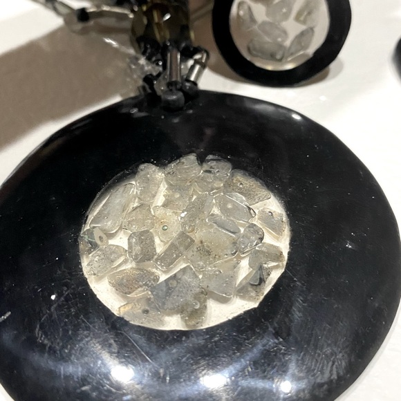New 2 pc Blk/slv/Grey Clear Quartz Neck/Ear Set- SALE - Picture 4 of 13